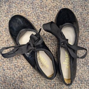 Black Shiny Ribbon Tie Mary Jane Tap Shoes Girls 9.5